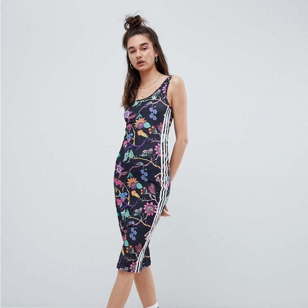 ADIDAS ORIGINALS BLACK FLORAL DRESS